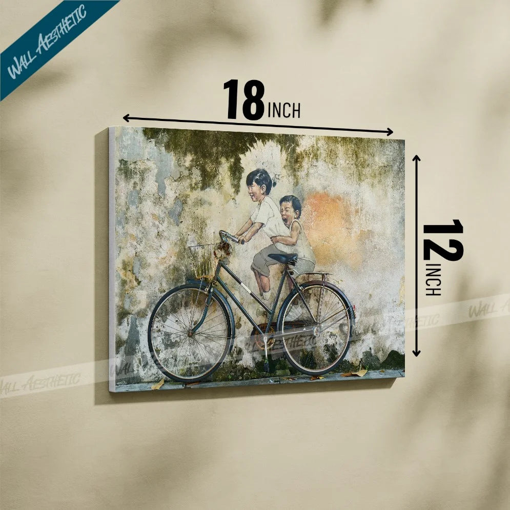 Children on a Bicycle – Aesthetic Art - Wall Aesthetic