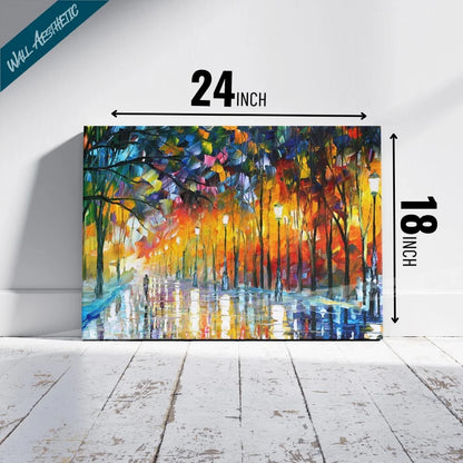 Evening Park Rainy Wet Romantic Walk Canvas Painting – Aesthetic Art - Wall Aesthetic