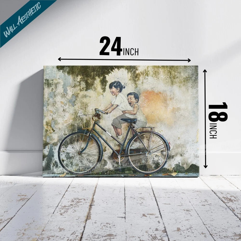 Children on a Bicycle – Aesthetic Art - Wall Aesthetic