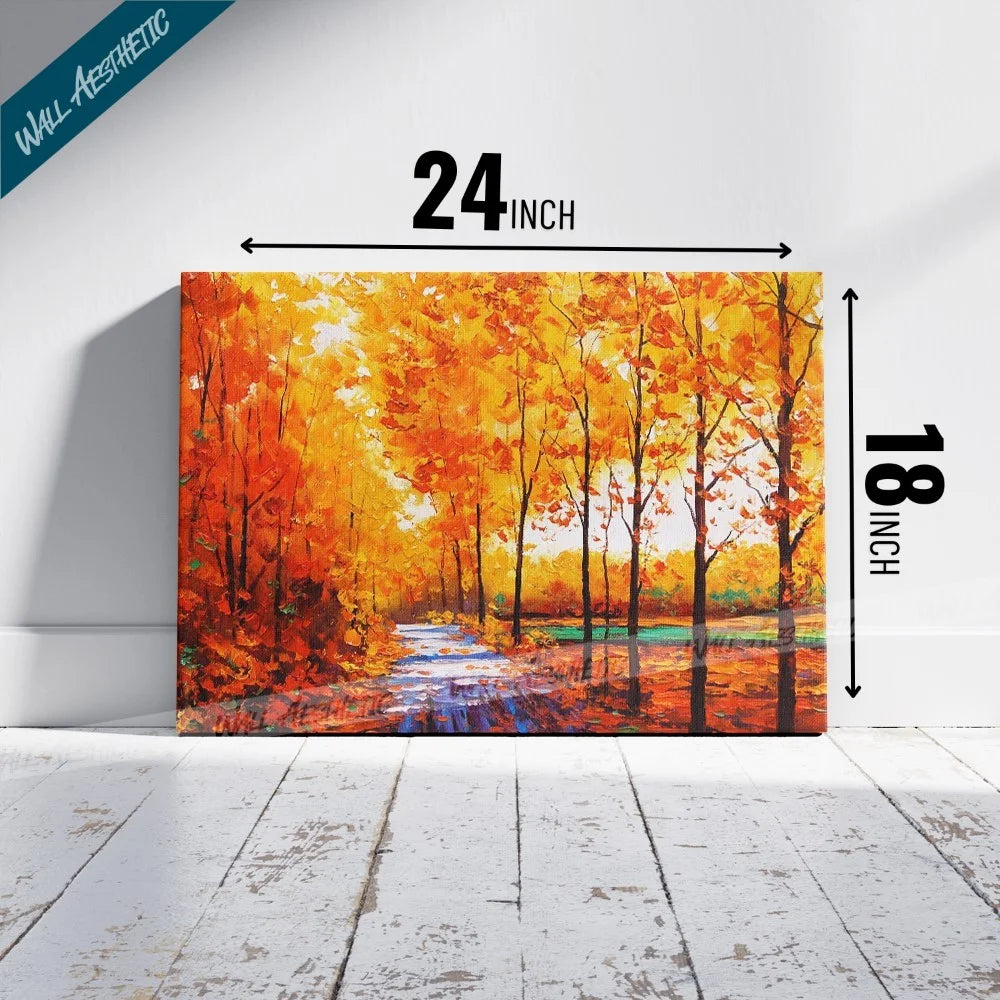 The Golden Pathway in Autumn Canvas Art – Aesthetic Art - Wall Aesthetic