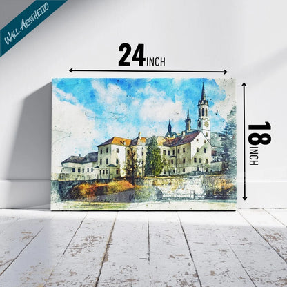 Beautiful Village in the Blue Sky – Aesthetic Art - Wall Aesthetic