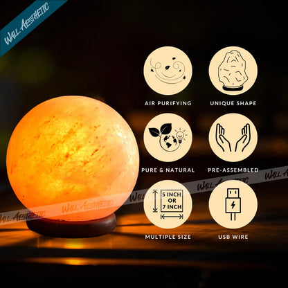 Himalayan Ball Shape 7 Color Changing Salt Lamp - Crafted Salt Lamp - Wall Aesthetic