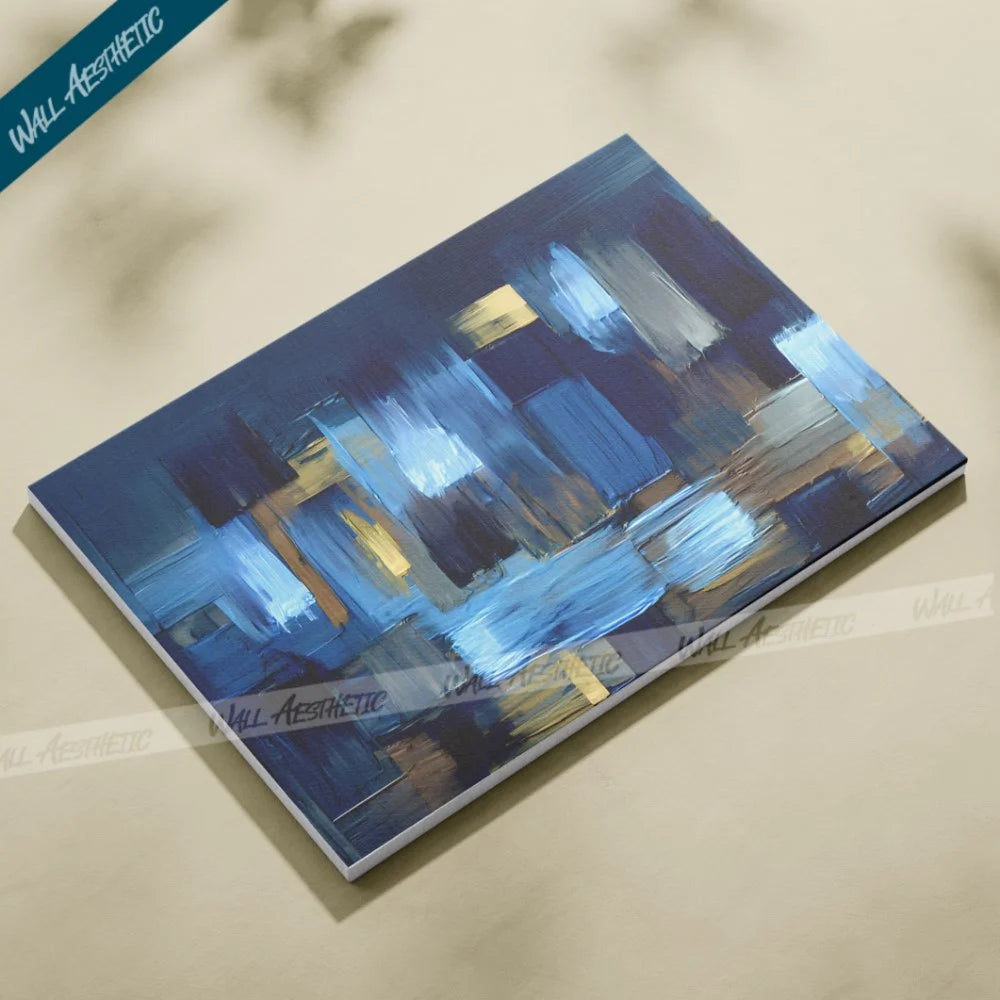 Midnight Glow - Abstract Blue & Gold Composition – Abstract Art - Wall Aesthetic