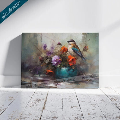 Bird Singing in Flowers – Animal Art - Wall Aesthetic