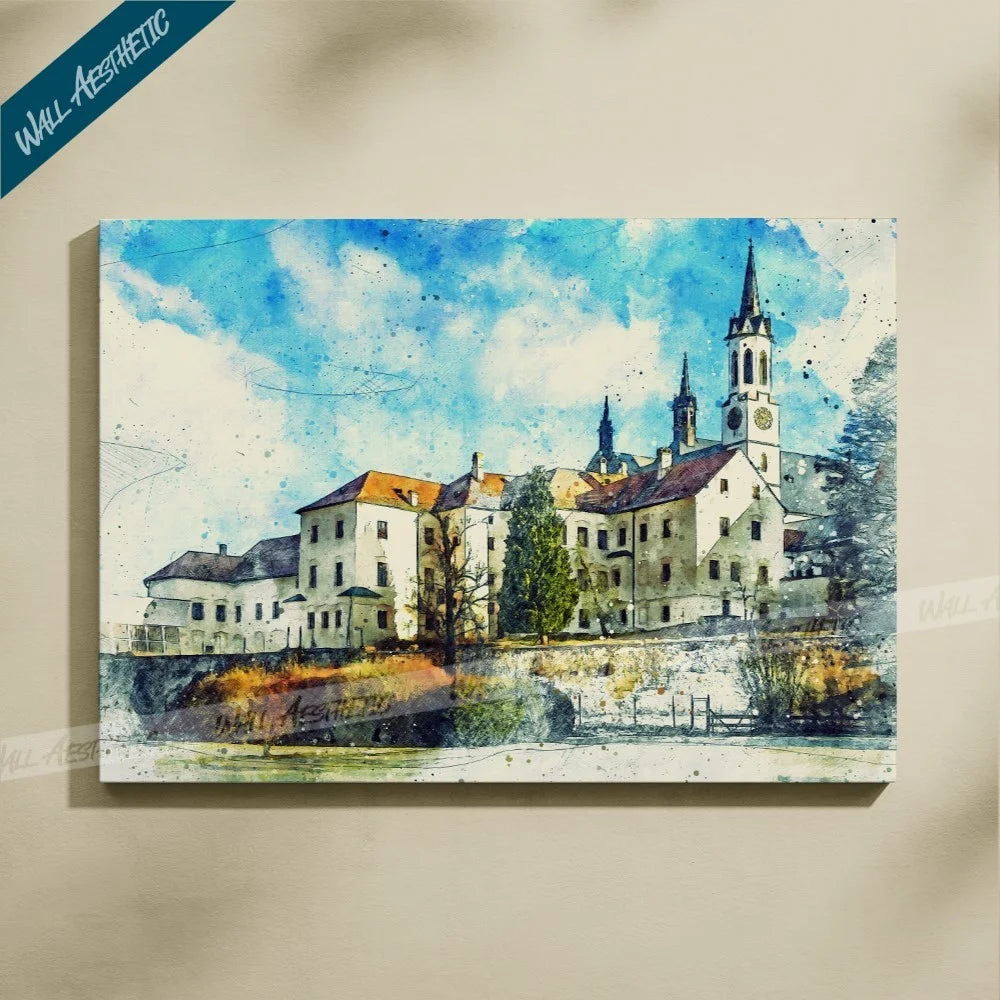 Beautiful Village in the Blue Sky – Aesthetic Art - Wall Aesthetic