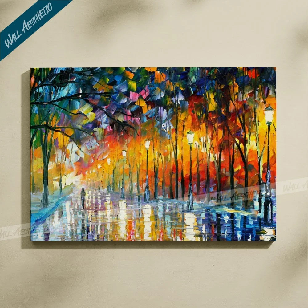 Evening Park Rainy Wet Romantic Walk Canvas Painting – Aesthetic Art - Wall Aesthetic