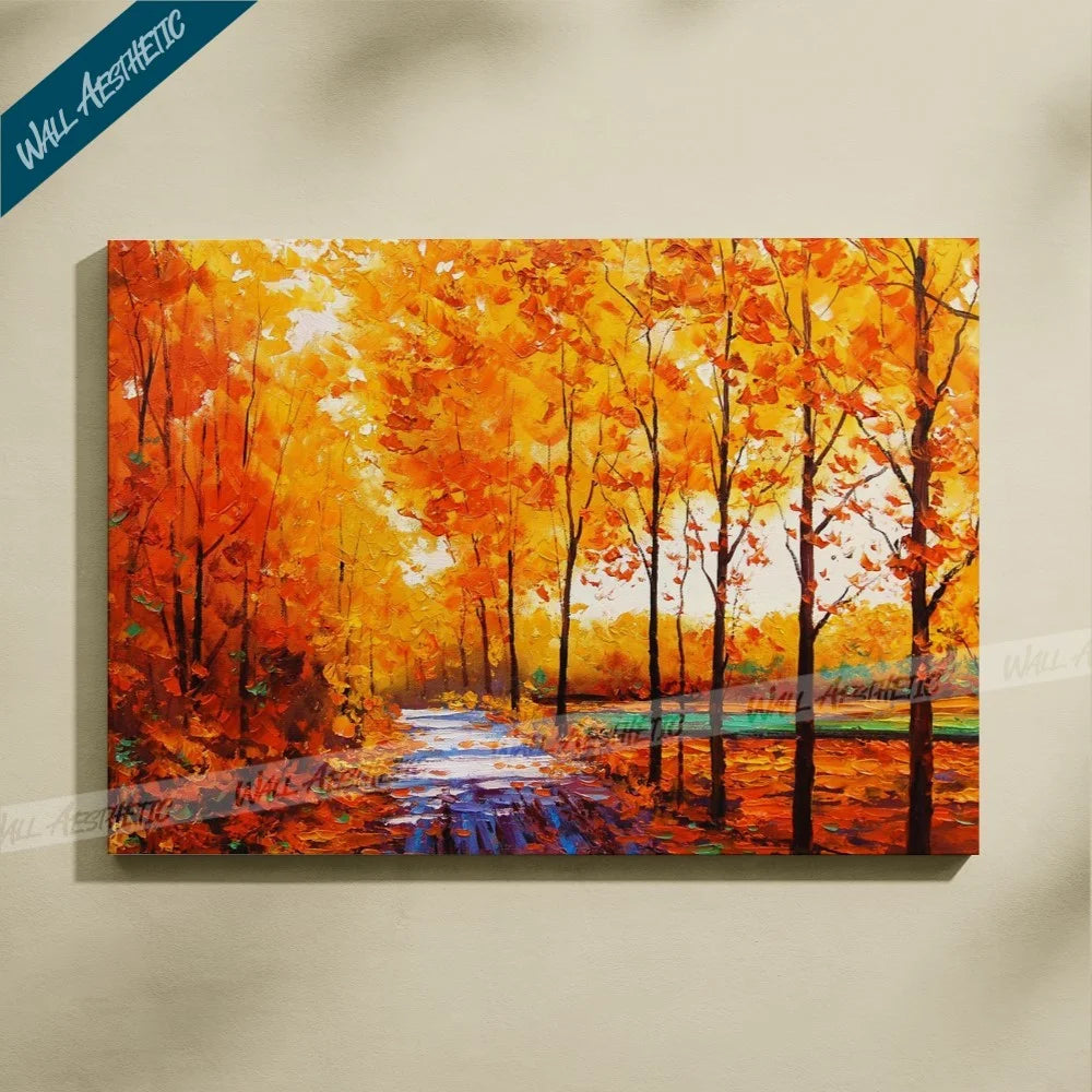 The Golden Pathway in Autumn Canvas Art – Aesthetic Art - Wall Aesthetic