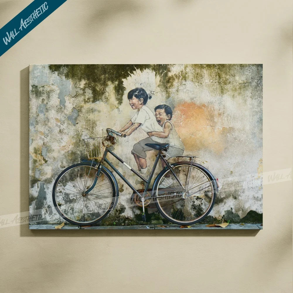 Children on a Bicycle – Aesthetic Art - Wall Aesthetic