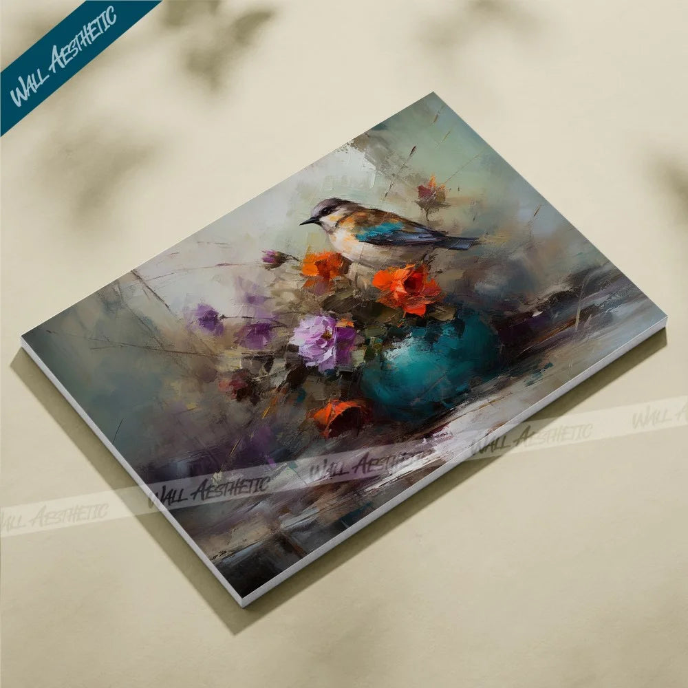 Bird Singing in Flowers – Animal Art - Wall Aesthetic