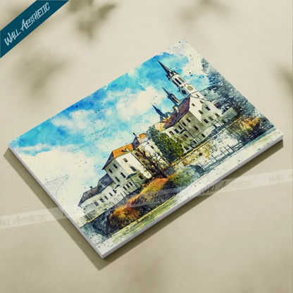 Beautiful Village in the Blue Sky – Aesthetic Art - Wall Aesthetic