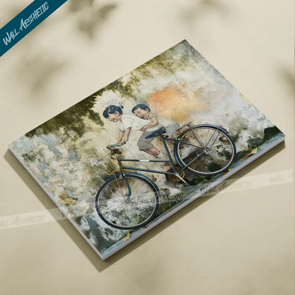 Children on a Bicycle – Aesthetic Art - Wall Aesthetic