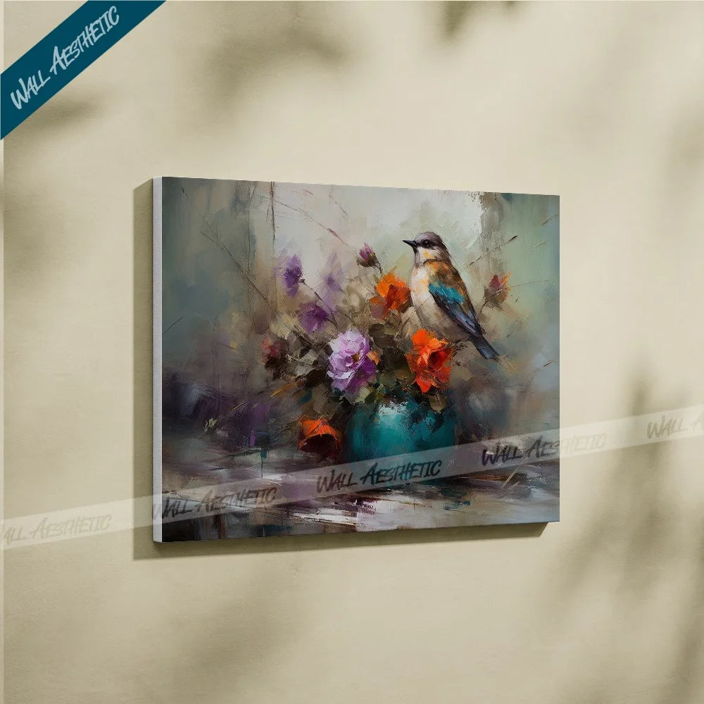 Bird Singing in Flowers – Animal Art - Wall Aesthetic