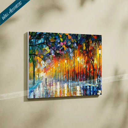 Evening Park Rainy Wet Romantic Walk Canvas Painting – Aesthetic Art - Wall Aesthetic