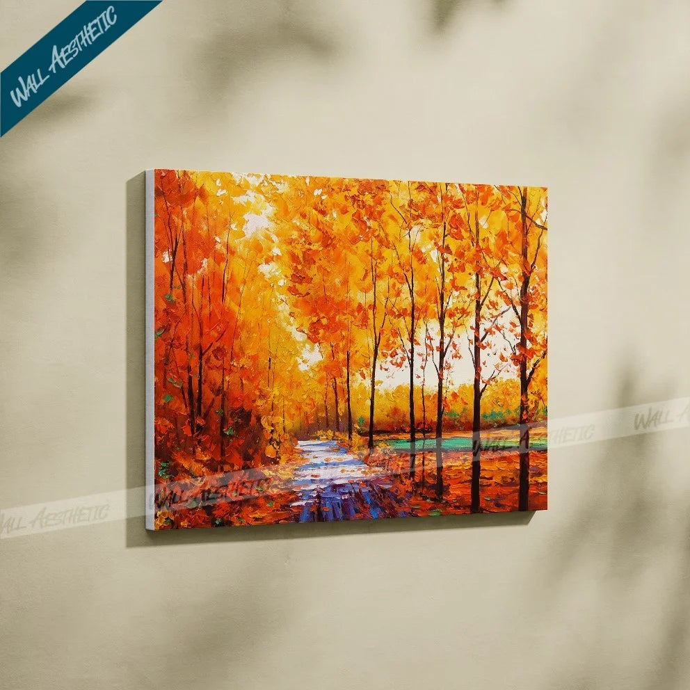 The Golden Pathway in Autumn Canvas Art – Aesthetic Art - Wall Aesthetic