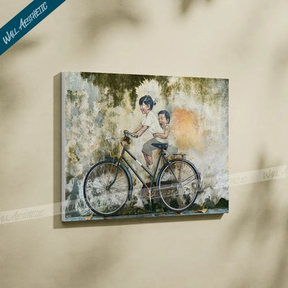 Children on a Bicycle – Aesthetic Art - Wall Aesthetic