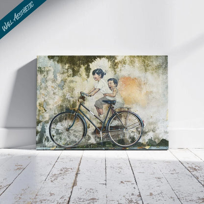 Children on a Bicycle – Aesthetic Art - Wall Aesthetic