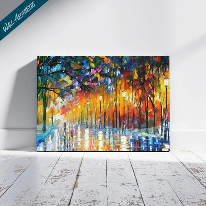 Evening Park Rainy Wet Romantic Walk Canvas Painting – Aesthetic Art - Wall Aesthetic