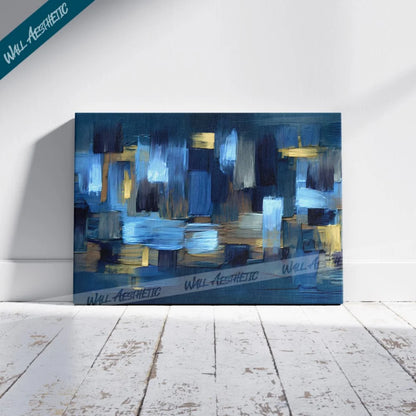 Midnight Glow - Abstract Blue & Gold Composition – Abstract Art - Wall Aesthetic