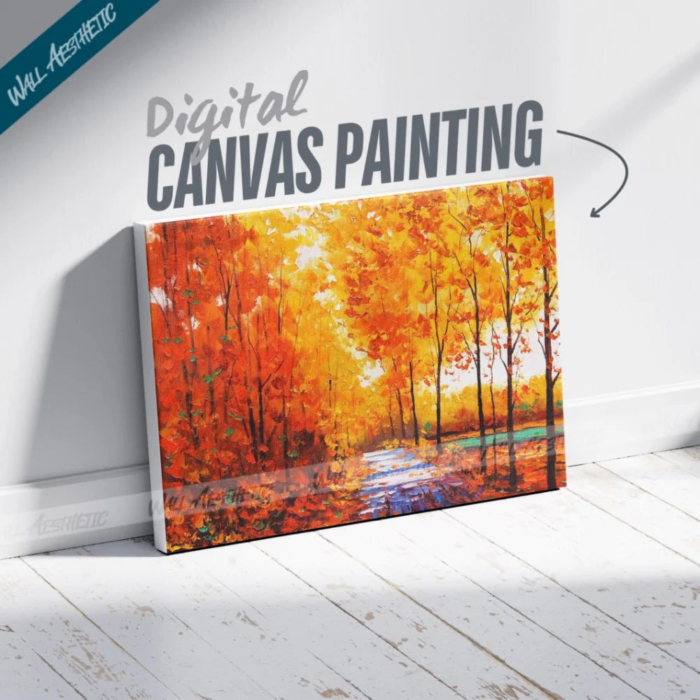 The Golden Pathway in Autumn Canvas Art – Aesthetic Art - Wall Aesthetic